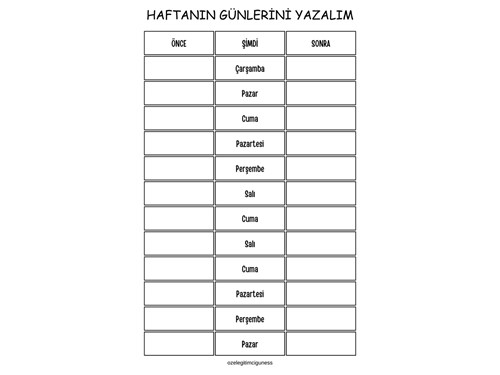 HAFTANIN GÜNLERİ-AYLAR YAZ SİL